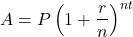 \[\boldsymbol\[ A = P \left(1 + \frac{r}{n} \right)^{nt} \]\]