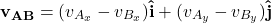 \[\mathbf{v_{AB}}= (v_{A_x}-v_{B_x}) \mathbf{\hat{i}} + (v_{A_y} - v_{B_y})\mathbf{\hat{j}}\]