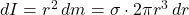 dI = r^2 \, dm = \sigma \cdot 2\pi r^3 \, dr