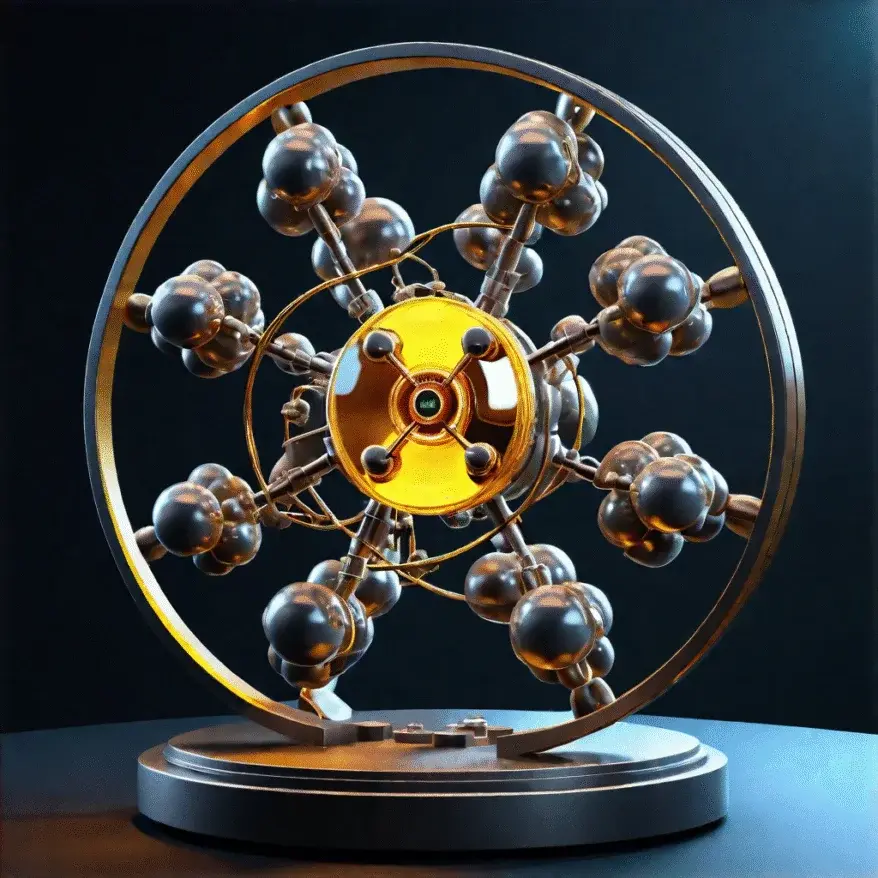 A model of a wheel with balls on it.